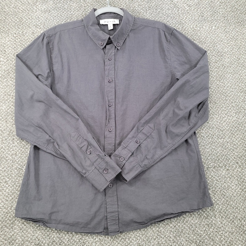 Nu-In Mens Medium Charcoal Gray Long Sleeve Button Down Oxford Classic Fit Shirt